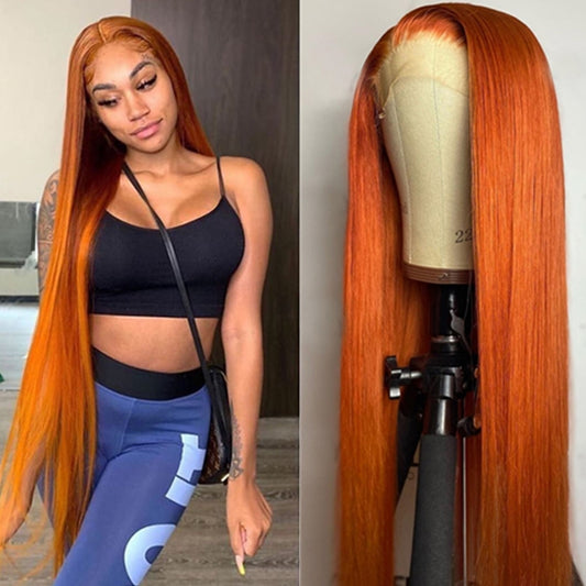 10A-Orange-Ginger-color-Colored-350-Straight-Hair-13x4-Transparent-Lace-Frontal-Wig-180%-Density-for-black-women-prom-hair-style-birthday-black-friday-deal-wigs-on-sale-hair-on-hand