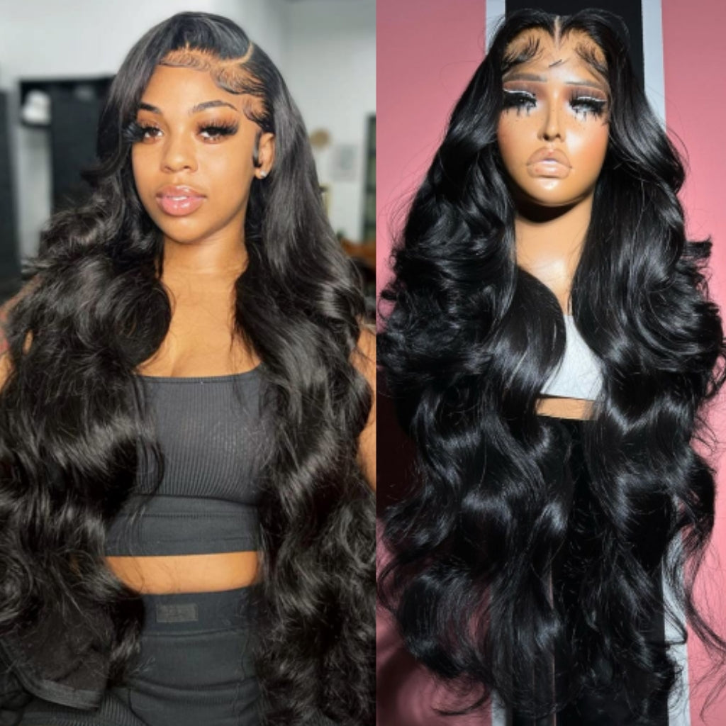 Black L Part Lace Front Wig Human Hair 13x6 Straight Lace Frontal