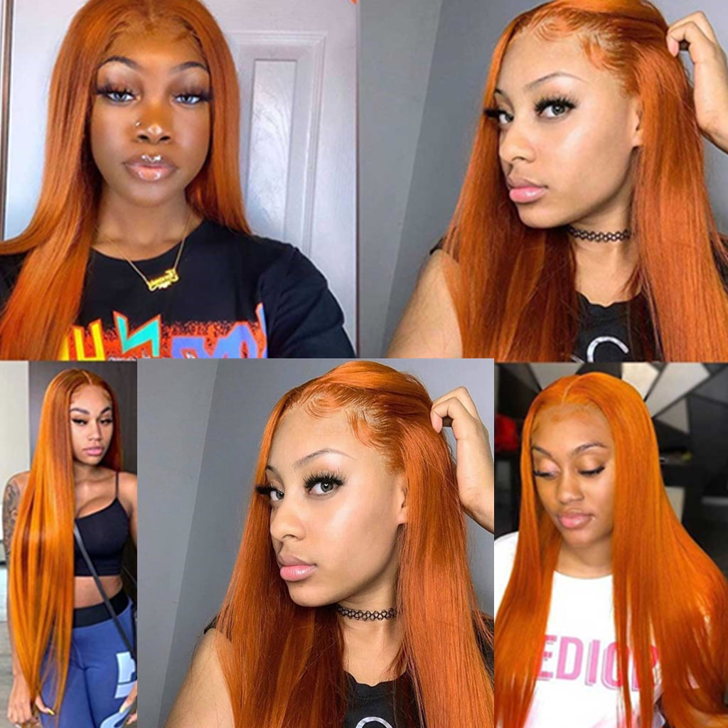 350-Ginger-Color-Straight-Hair-13x4-Transparent-Lace-Frontal-Wig-150%-180%-Density-Straight-Lace-Front-Wig-Brazilian-Pre-Plucked-Human-Hair-Wigs-13x4-Transparent-Lace-Front-wigs-for-day