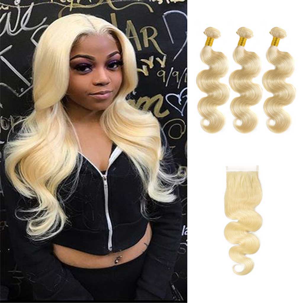 10A Brazilian Body Wave 613 Blonde Hair Bundles With Lace