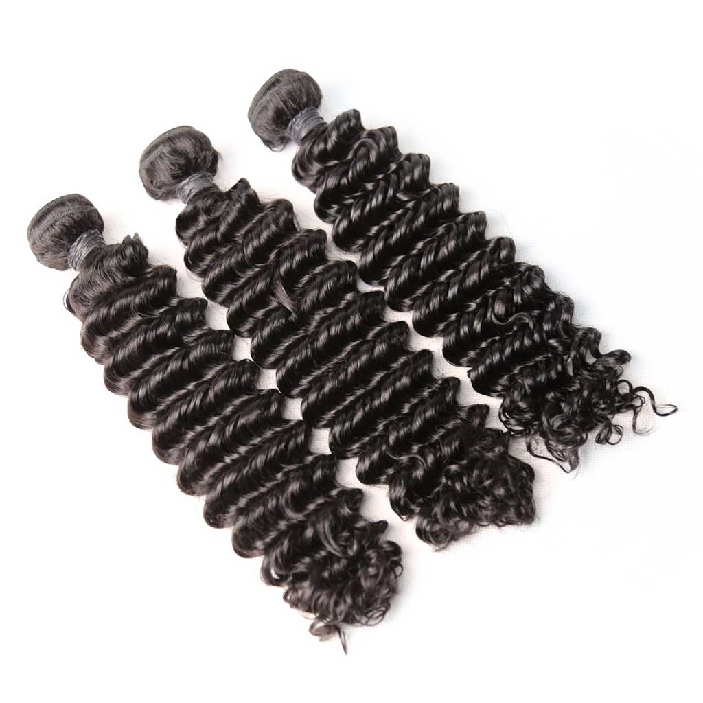 10A Brazilian Deep Wave 3 Bundles With Lace Closure Deal