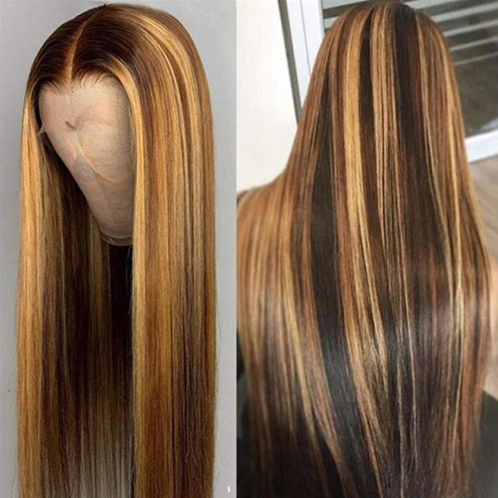 Highlight-Wig-Piano-Color-4-27-Ombre-Honey-Blonde-Straight-4x4-lace-closure-wig-13x4-lace-Front-Wig-Transparent-Lace-Wig