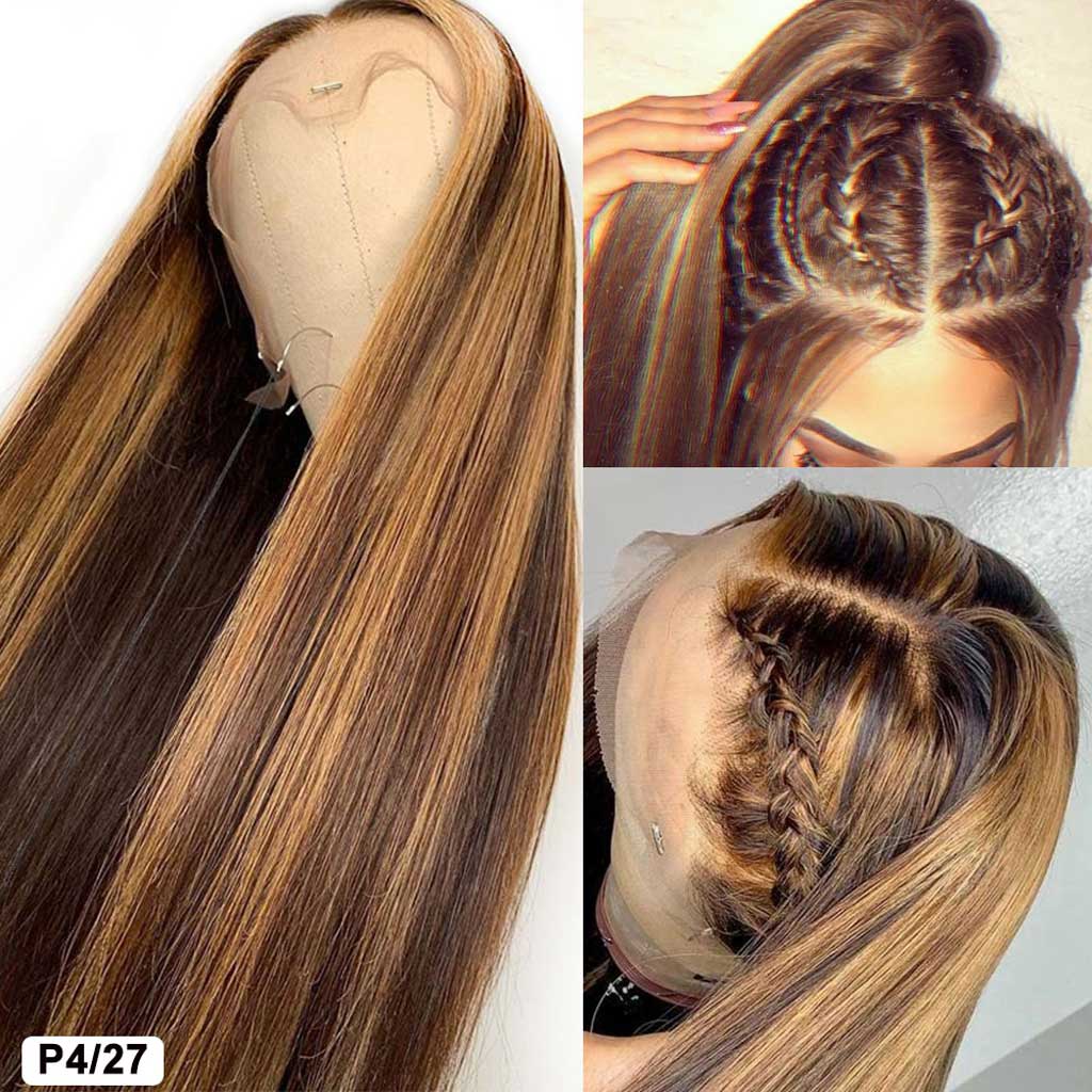 Highlight-piano-color-straight-lace-front-wig-preplucked-frontal-wig