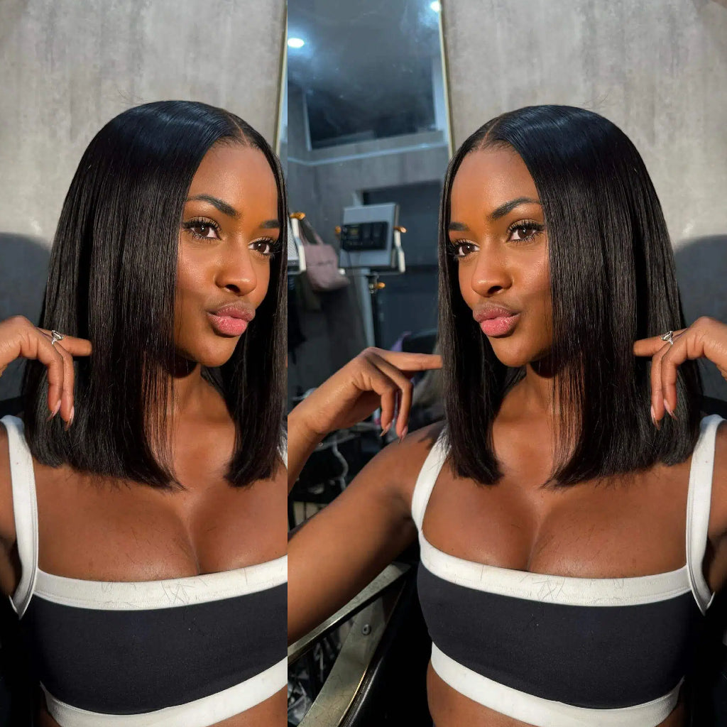 Bob-Wig-Human-Hair-WIG-Straight-13X4-Lace-Front-Wig-Human-Hair-150%-Density-Short-Straight-Bob-Wig-2x6-Transparent-Lace-Frontal-wig-Pre-Plucked-With-Baby-Hair-Free Part Natural-fashionhair