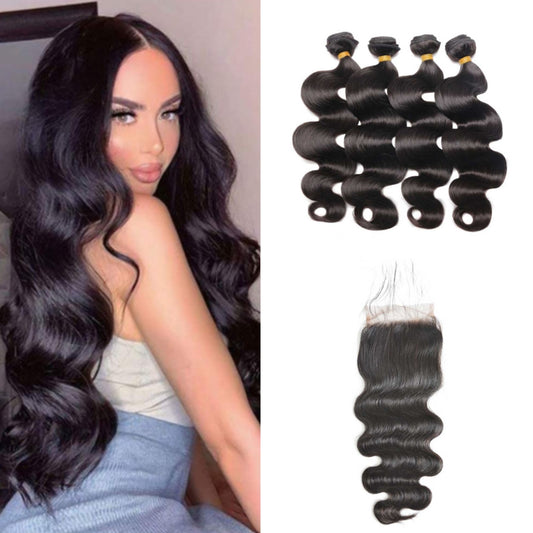 Brazilian-body-wave-virgin-hair-4-bundles-with-4x4-lace-closure-deal-cheap-human-hair-products - deal-on-sale-Hair-extension