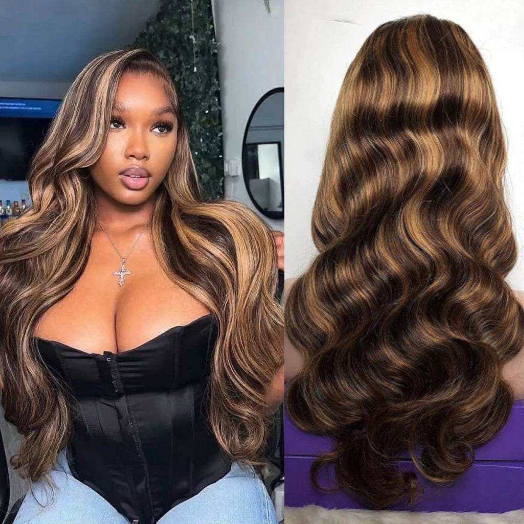Highlight-Piano-Color-4-27-Lace-Front-Wigs-Human-Hair--Body-Wave-Lace-Front-Wigs-Ombre-Hair-Brown-Honey-Blonde -Brazilian-13x4-13x6-Transparent-Lace-Front-Wigs-Human-Hair-Wigs-for-black-Women