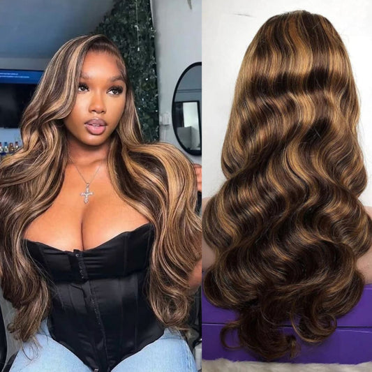 Highlight-Piano-Color-4-27-Lace-Front-Wigs-Human-Hair--Body-Wave-Lace-Front-Wigs-Ombre-Hair-Brown-Honey-Blonde -Brazilian-13x4-13x6-Transparent-Lace-Front-Wigs-Human-Hair-Wigs-for-black-Women
