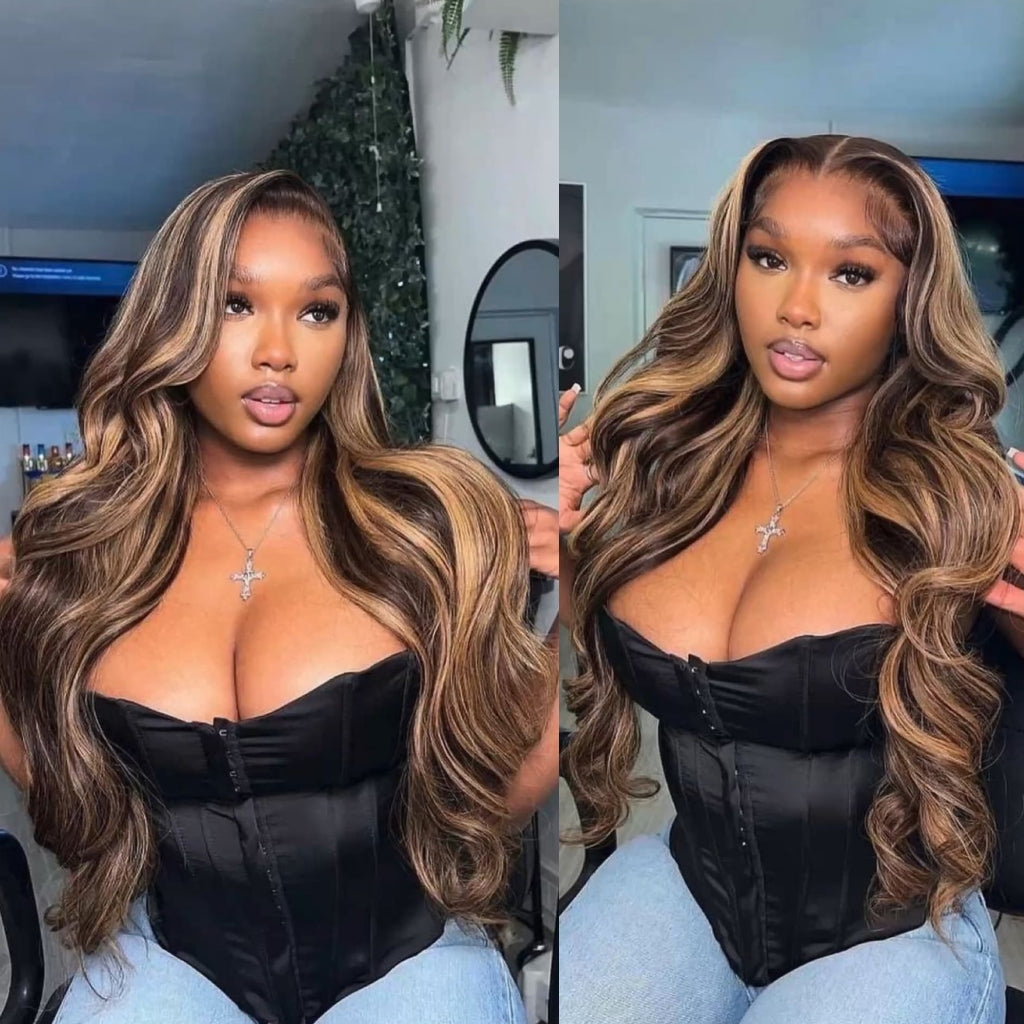 Highlight-Piano-Color-4-27-Lace-Front-Wigs-Human-Hair--Body-Wave-Lace-Front-Wigs-Ombre-Hair-Brown-Honey-Blonde -Highlight-Brazilian-13x4-Transparent-Lace-Front-Wigs-Human-Hair-Wigs-for-Women