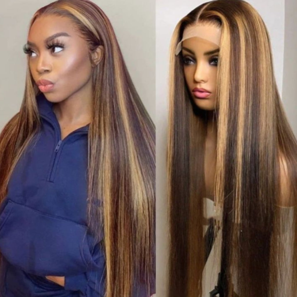 Highlight-Wig-Piano-Color-4-27-Ombre-Honey-Blonde-Straight-4x4-lace-closure-wig-13x4-lace-Front-Wig-13x4-Transparent-Lace-Wig