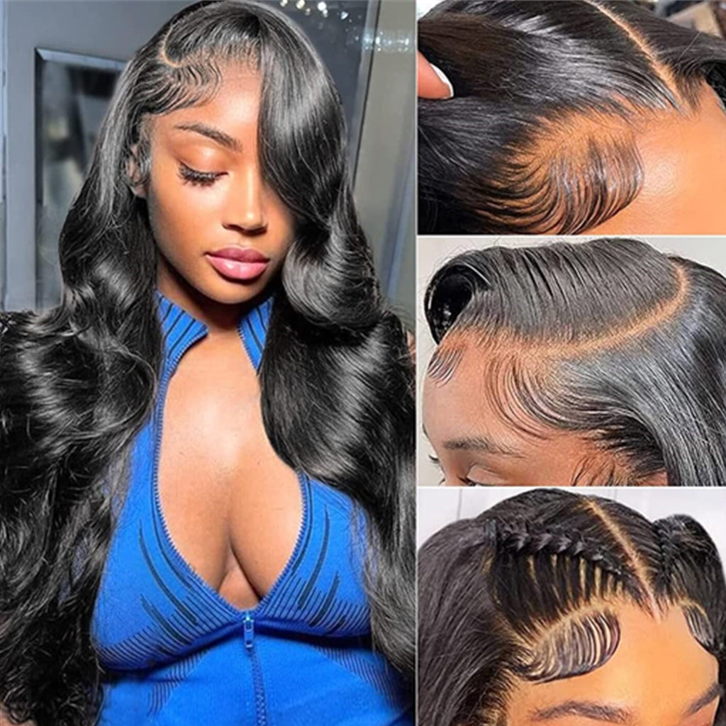 13x6-HD-Transparent-Lace-Front-Wigs-Brazilian-Body-Wave-Human-Hair-Wigs-For-Black-Women-150%-Density-Pre-Plucked-with-Baby-Hair-Natural-Black-color-wig-on-slae
