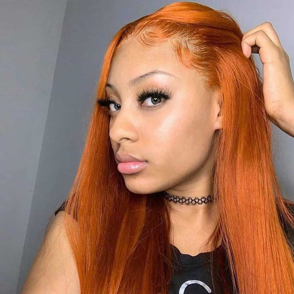 Ginger-Orange-color- Human-lace-front-wig-for-black-women-glueless-transparent-straight-hair-frontal-wig