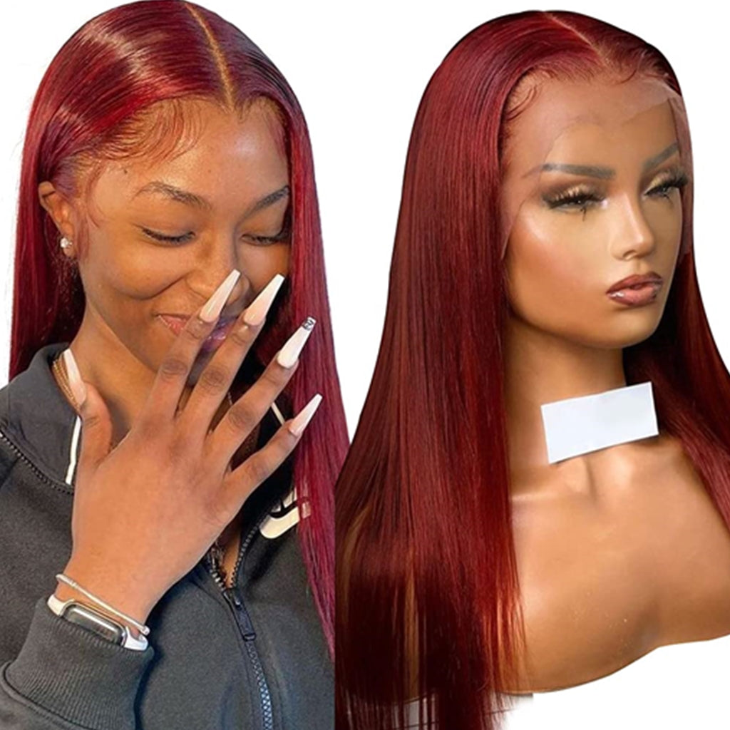 99J-Burgundy-Wine-Red-Silky-Straight-Transparent-13x4-Lace-Front-Brazilian-Human-Hair-Wigs-Pre-Plucked-Remy-Hair-180%-Virgin-Hair-Wigs