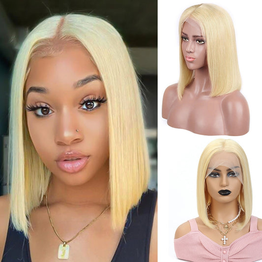 Blonde -Bob-Wig-Middle-Part-Straight-Hair-Short-Bob-Wig-Lace-13x4-Lace-Front-Bob-Wigs