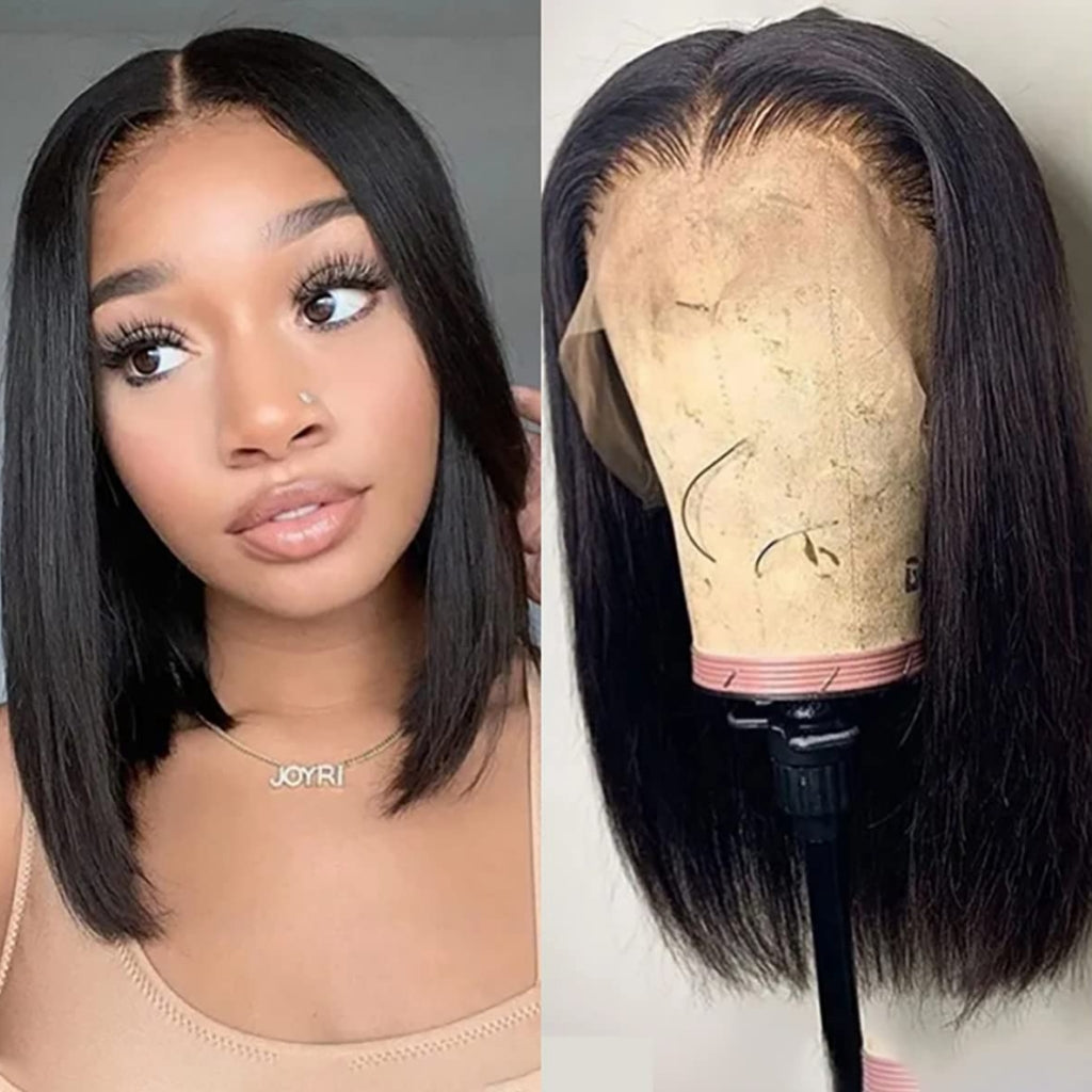 Bob-Wig-Human-Hair-WIG-Straight-13X4-Lace-Front-Wig-Human-Hair-150%-Density-Short-Straight-Bob-Wig-13x4-HD-Transparent-Lace-Frontal-wig-Pre-Plucked-With-Baby-Hair-Free Part Natural-Color