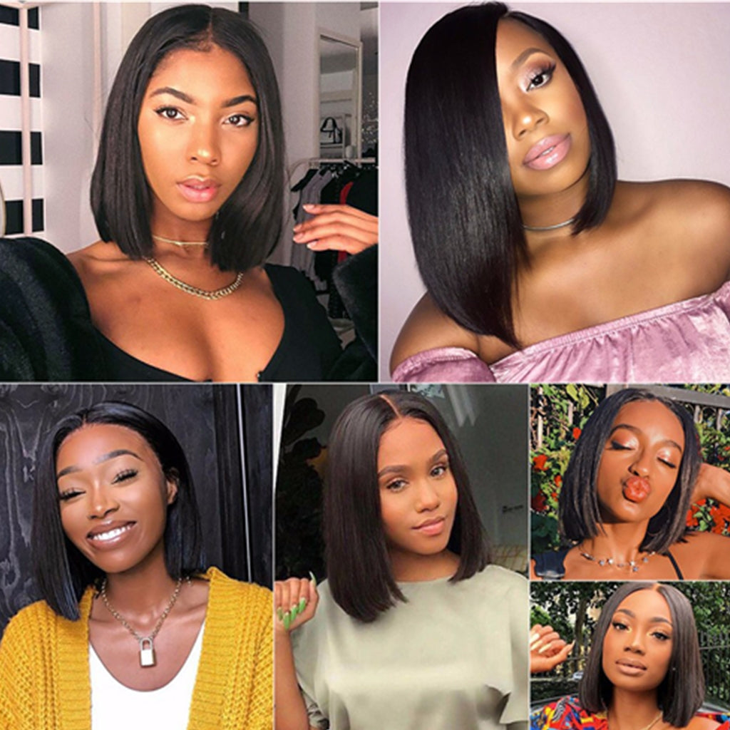 Bob Wig Lace Front wig Human Hair Wigs Brazilian Short Bob Wig Pre-Plucked Natural Color Human Hair Lace Frontal Wigs
