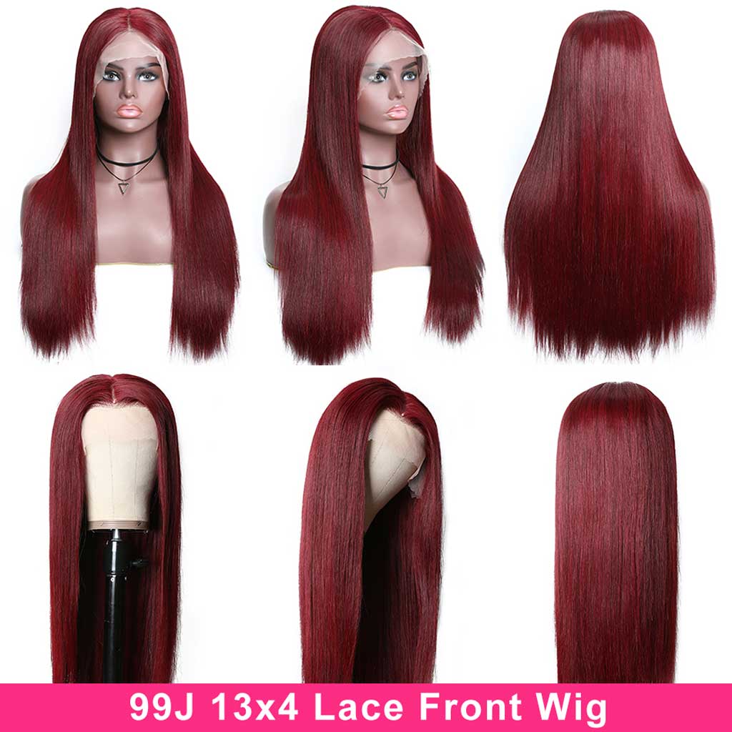 Burgundy-99J-color-lace-front-wig-180%-density-transparent-lace-straight-hair-wig