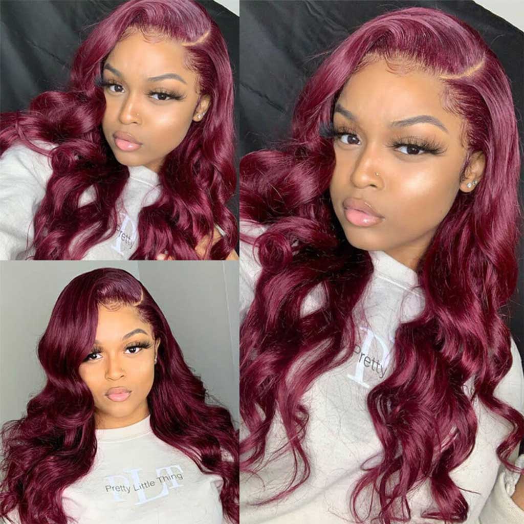 Burgundy-99J-lace-frontal-wig-180%-density-transparent-body-wave-hair-wigs