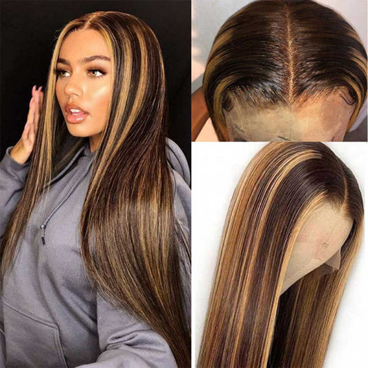 Mix-color-ombre-hair-lace-closure-wig-preplucked-straight-human-hair-wigs