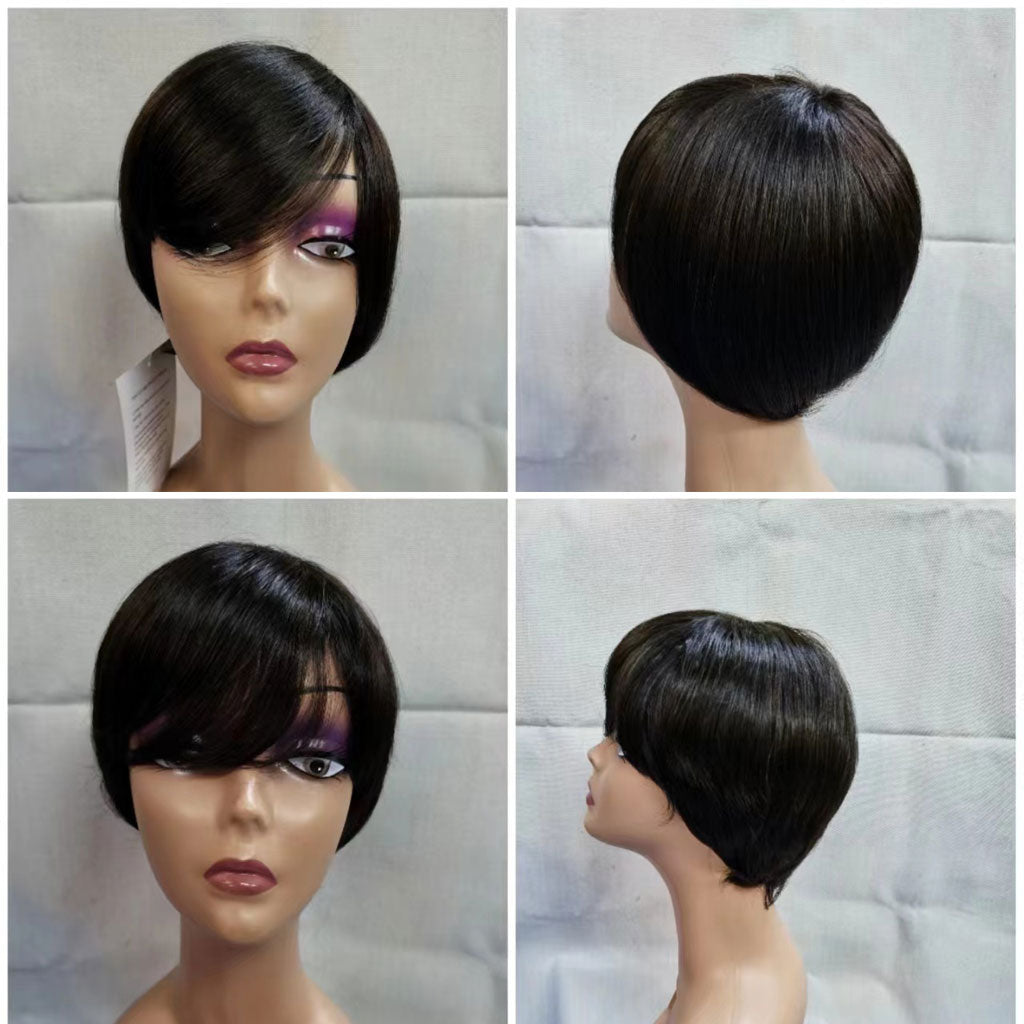 Natural-Color-Short-Bob-Wigs-With-Bangs-Brazilian-Virgin-Hair-Pixie -Cut-Wig-Cheap-Human-Hair-Wig-For-Black-Women