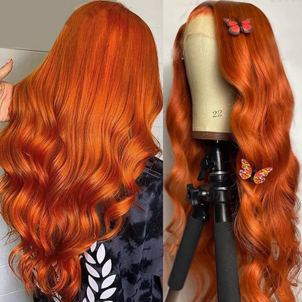 Orange-Ginger-Color-Body-Wave-Lace-Front-Wig-Colored-Human-Hair-Wigs-for-Black-Women-Transparent-Lace-13x4-Lace-Frontal-Wig-Fall-Hair-#350-Color-Wigs-with-Baby-Hair