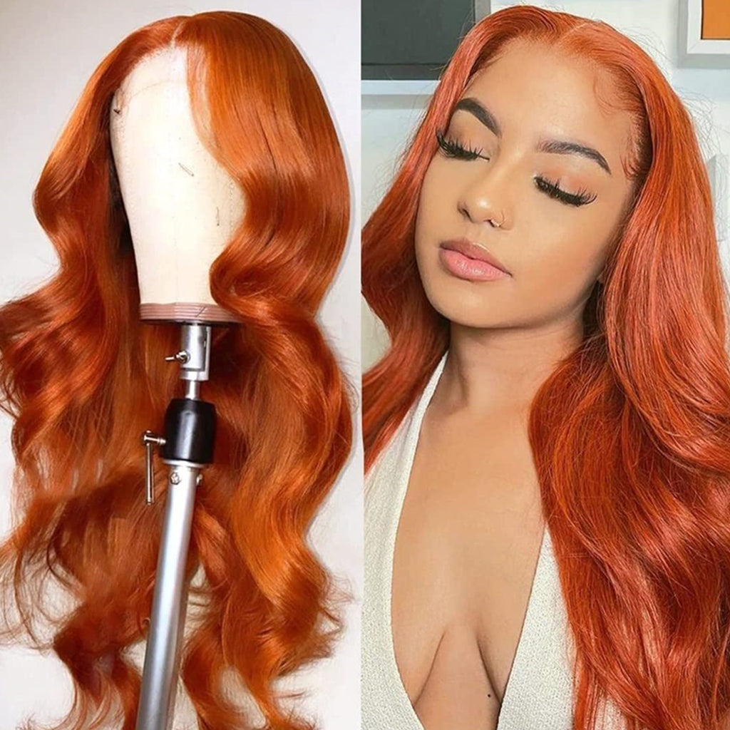 Orange-Ginger-Color-Body-Wave-Lace-Front-Wig-Colored-Human-Hair-Wigs-for-Black-Women-Transparent-Lace-13x4-Lace-Frontal-Wig-Fall-Hair-#350-Colored-Lace-Wigs-with-Baby-Hair