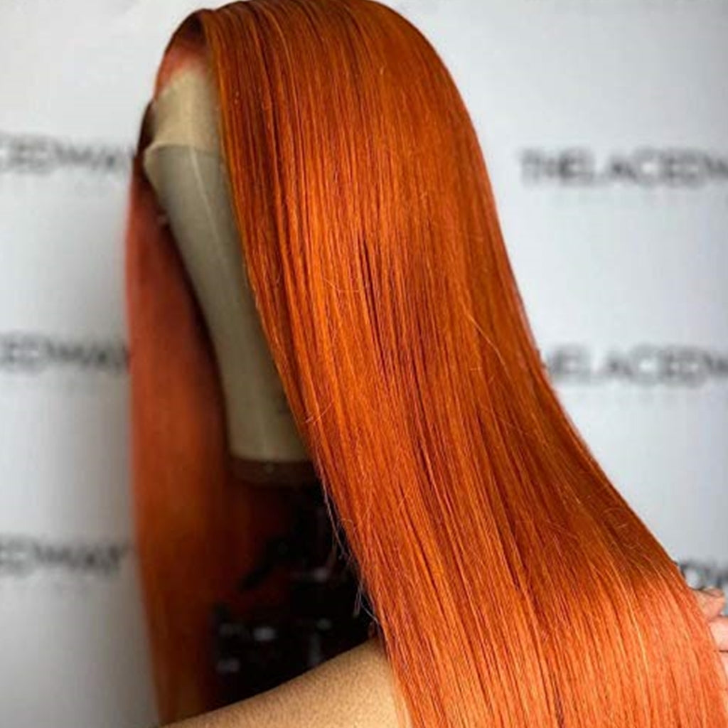 Orange-Ginger-Color-Straight-Transparent-Lace-13x4-Lace-Frontal-Wig-150%-180%-Density