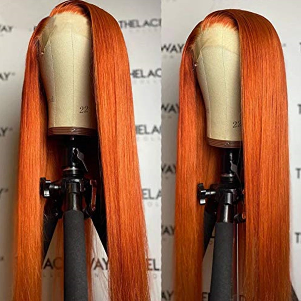 Orange-Ginger-Color-Straight-Transparent-Lace-13x4-Lace-Frontal-Wig-150%-180%-Density