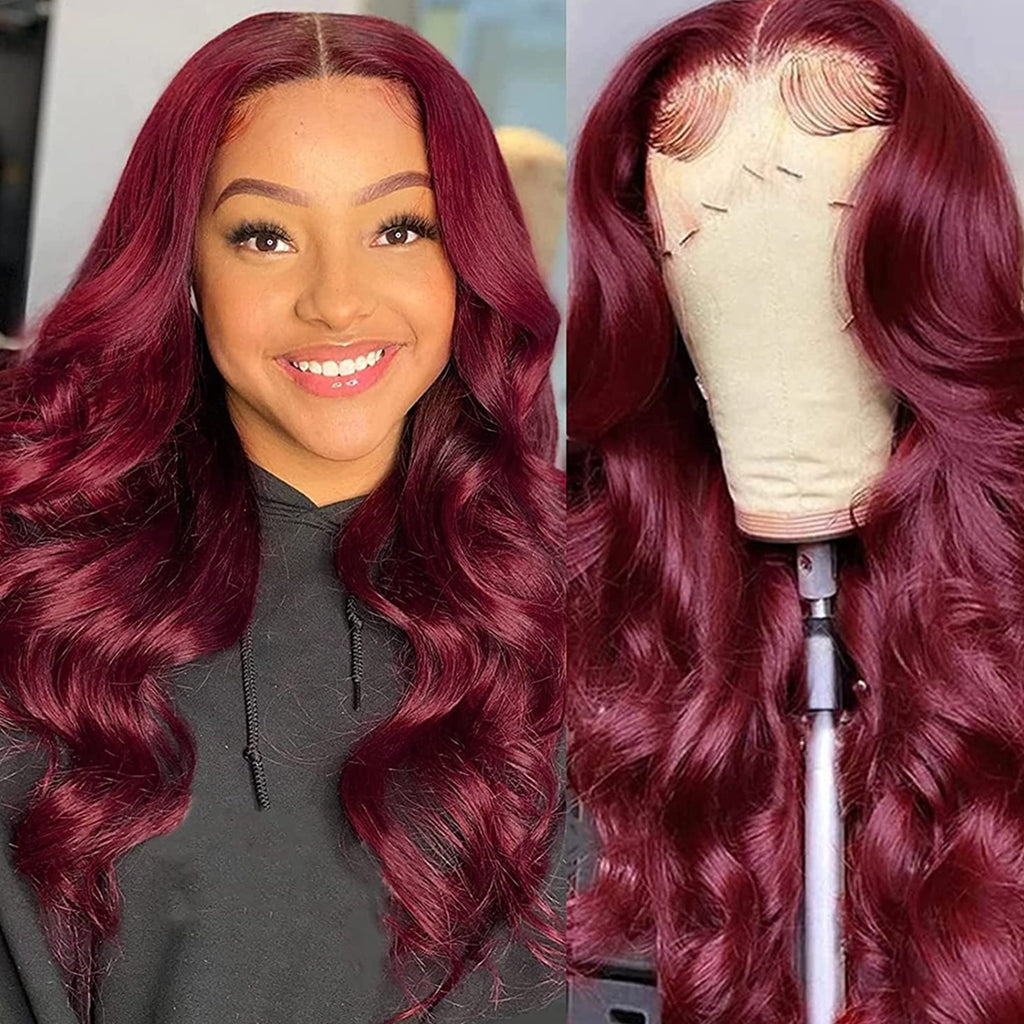 Burgundy 99J Lace Front Wigs Human Hair 13X4 Body Wave Lace Front