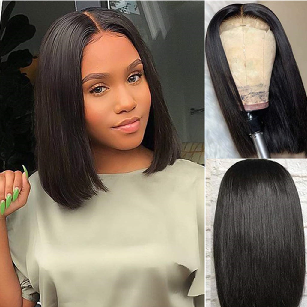 fleeky Hair Brazilian Straight Short Bob Human Hair Wigs with Baby Hair Made from 100% Unprocessed Brazilian Virgin Human Hair Natural and Healthy